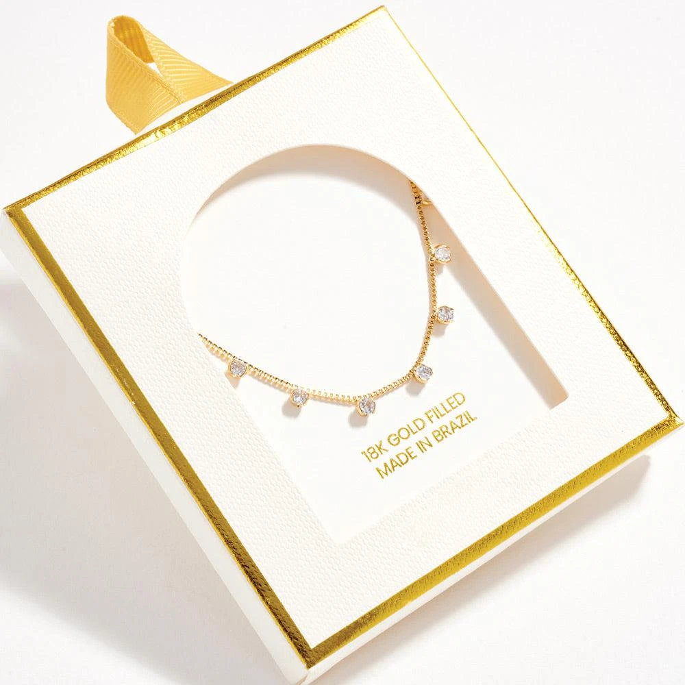 FASHNZFAB 18K Gold Filled Tiny CZ Stone Bezel Charm Station Necklace