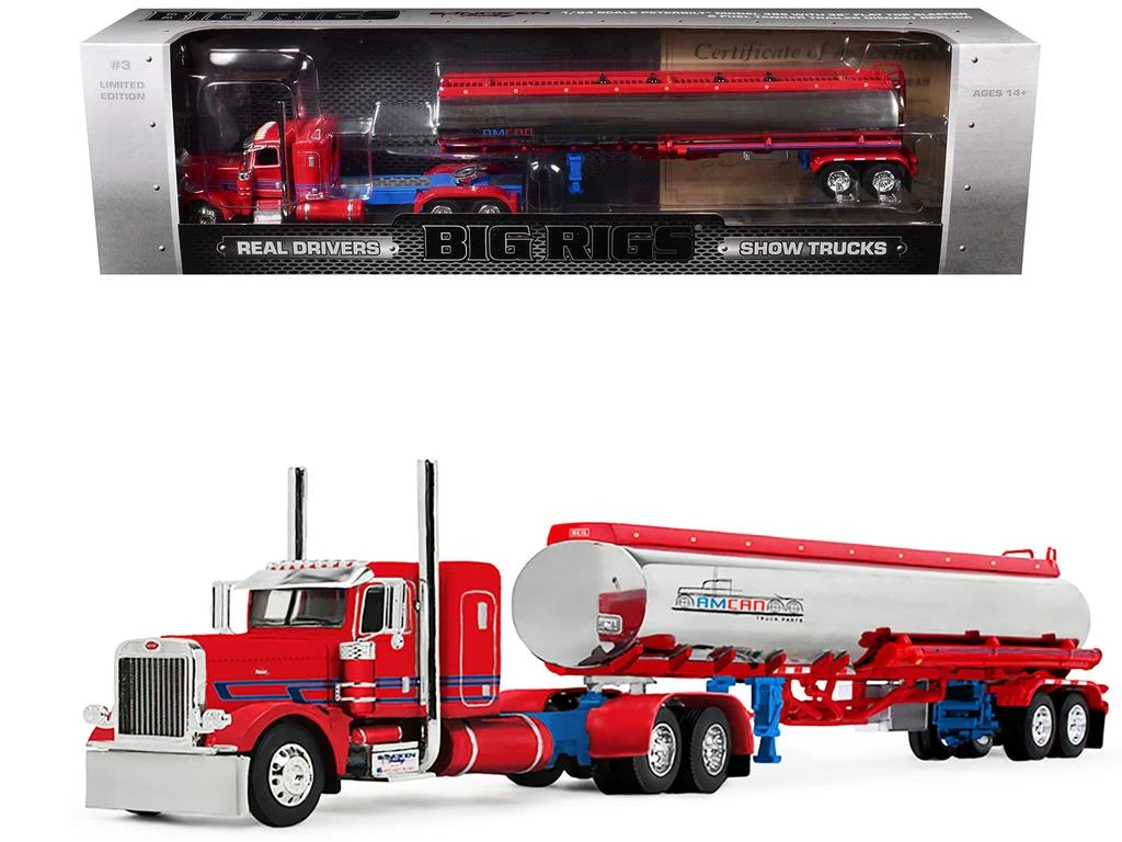 First Gear Peterbilt 389 36" Flat Top Sleeper Heil Fuel Tank Trailer Sancken Custom Truck by Amcan Red Big Rigs Series II #3 1/64