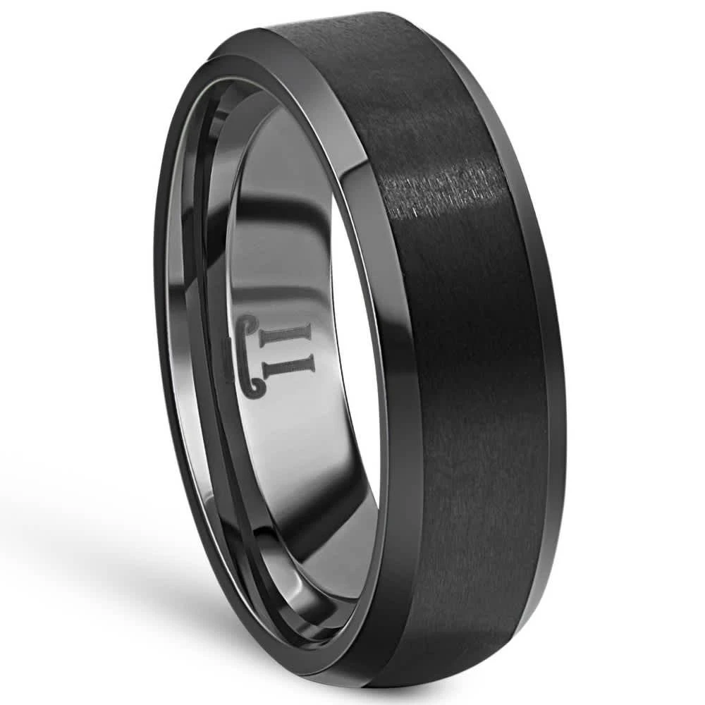 Pompeii3 Men
s Brushed Black Tungsten 6mm Beveled Ring Wedding Band 2