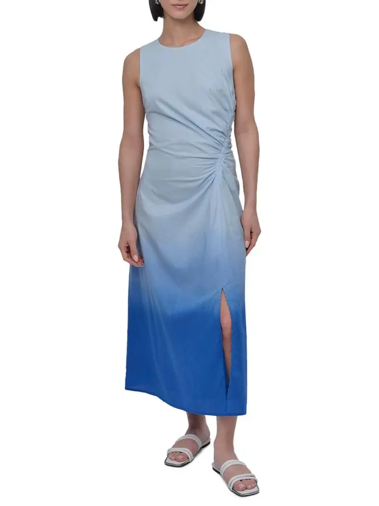 dkny ruched midi dress DKNY Printed Dip Dye Midi Dress