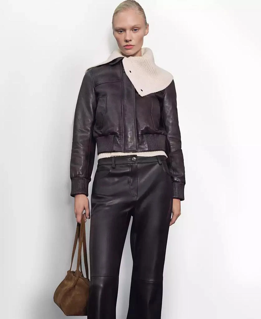 Mango Women's Leather Bomber Jacket 3