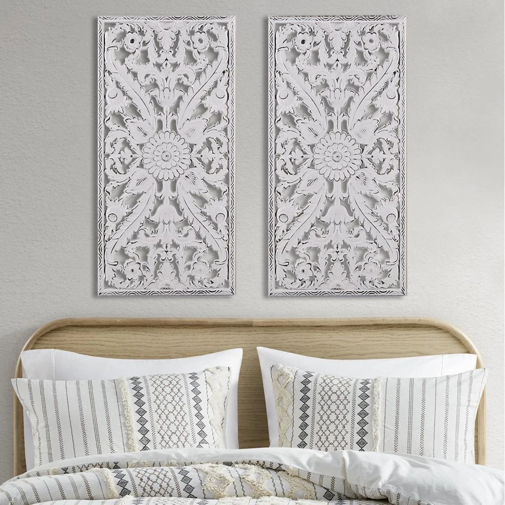 Streamdale Furniture Streamdale Botanical Panel Distressed Carved Wood 2-Piece Wall Decor Set 2