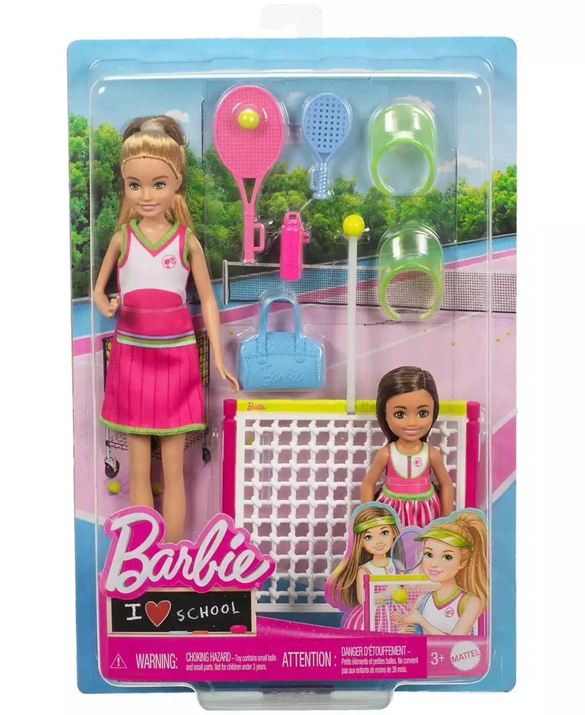 Barbie Stacie Chelsea Tennis Playset with 2 Dolls, Net 5+ Accessories, Moving Ball Action 6