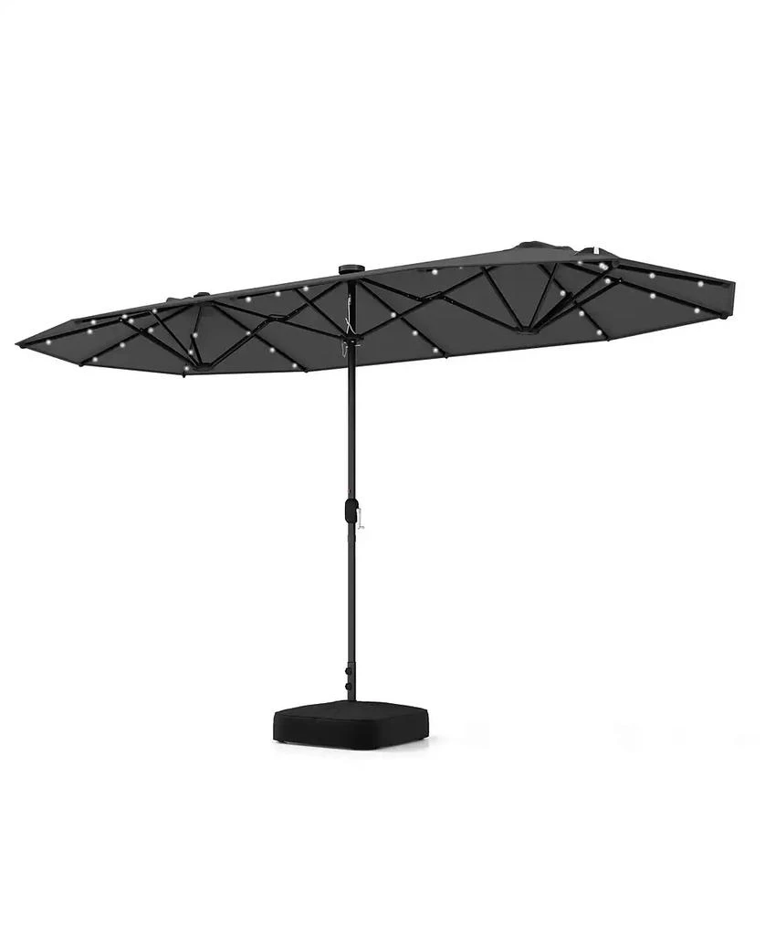 GOUUN 13FT Double-sided Patio Umbrella with Solar Lights for Garden Pool Backyard-Gray