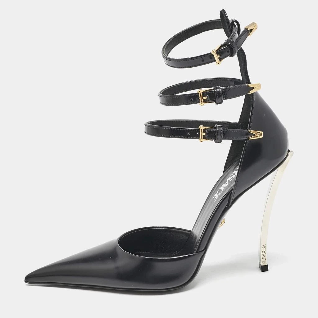 Versace Versace Black Leather Decollete Triple Ankle Strap Pumps Size 37 1