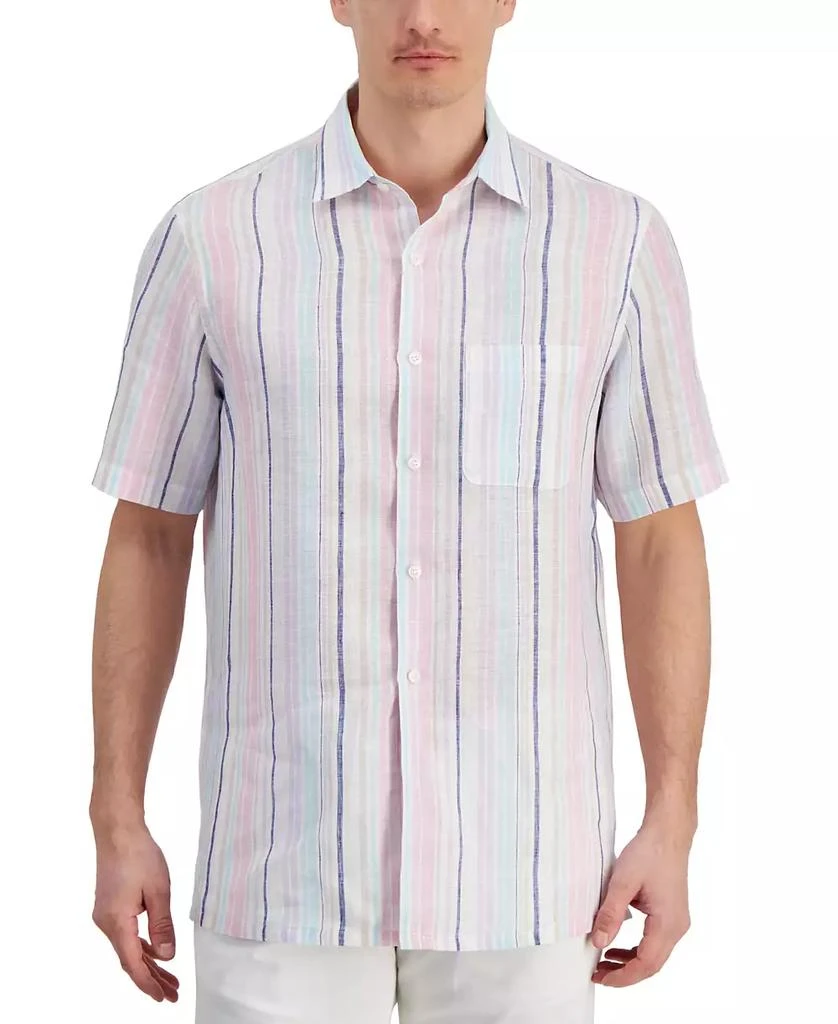 Club Room Men's Dart Striped Short-Sleeve Linen Shirt, Created for Macy's 1