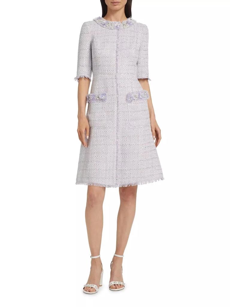 Teri Jon Beaded Twim Metallic Tweed Cocktail Dress 3