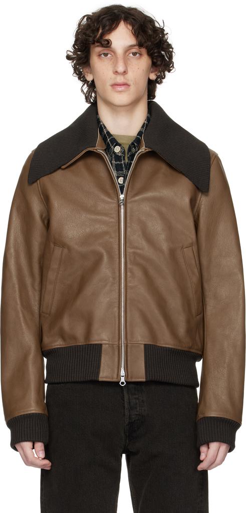 Brown Pharos Leather Bomber Jacket – On Sale Now with Up to 70