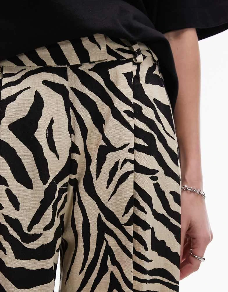 Topshop Topshop zebra printed wide leg linen trouser in monochrome 3