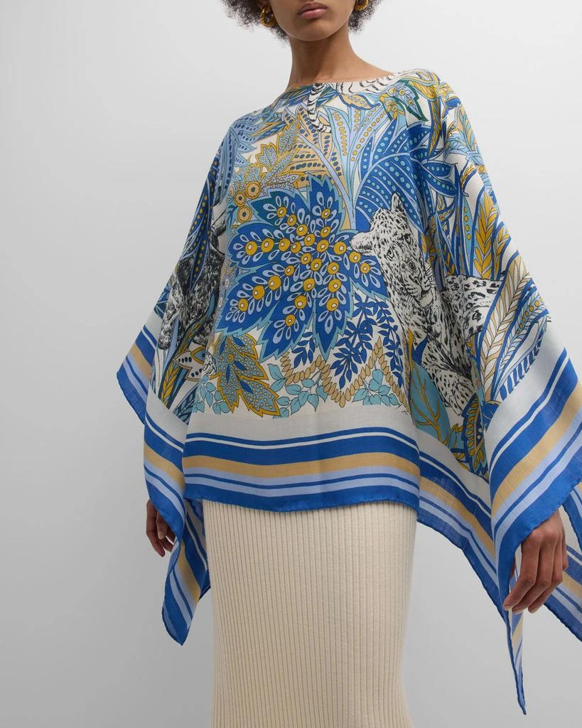 Rani Arabella Amazonia Cobalt Print Cashmere-Blend Poncho 7