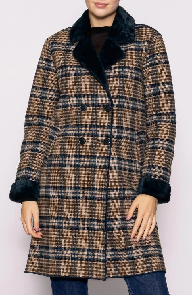 MELLODAY Plaid Faux Fur Topper Coat