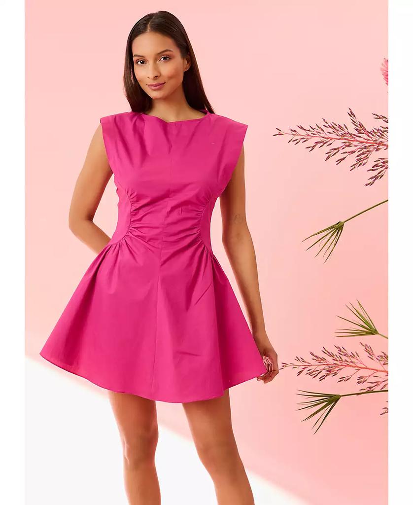 Donna Morgan Women's Gathered-Waist Extended-Shoulder Dress