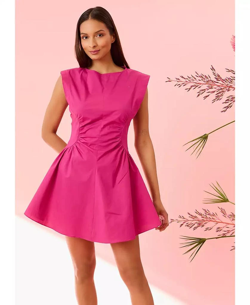 Donna Morgan Women's Gathered-Waist Extended-Shoulder Dress 2