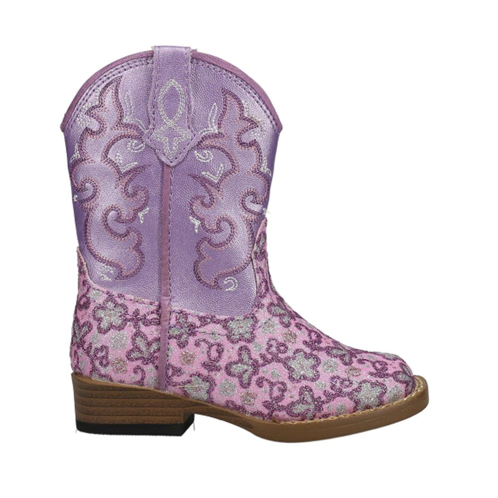 Roper Lavender Glitter Floral Square Toe Cowboy Boots (Toddler)