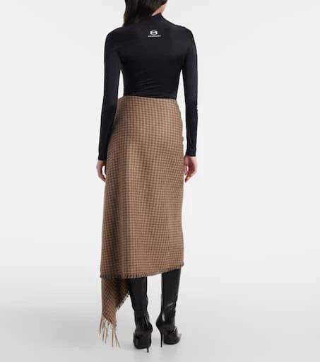 Balenciaga Houndstooth wool-blend wrap skirt 3