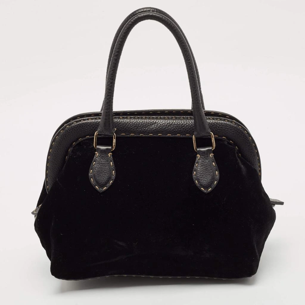 Fendi Fendi Black Selleria Leather and Velvet Adele Frame Bag 4