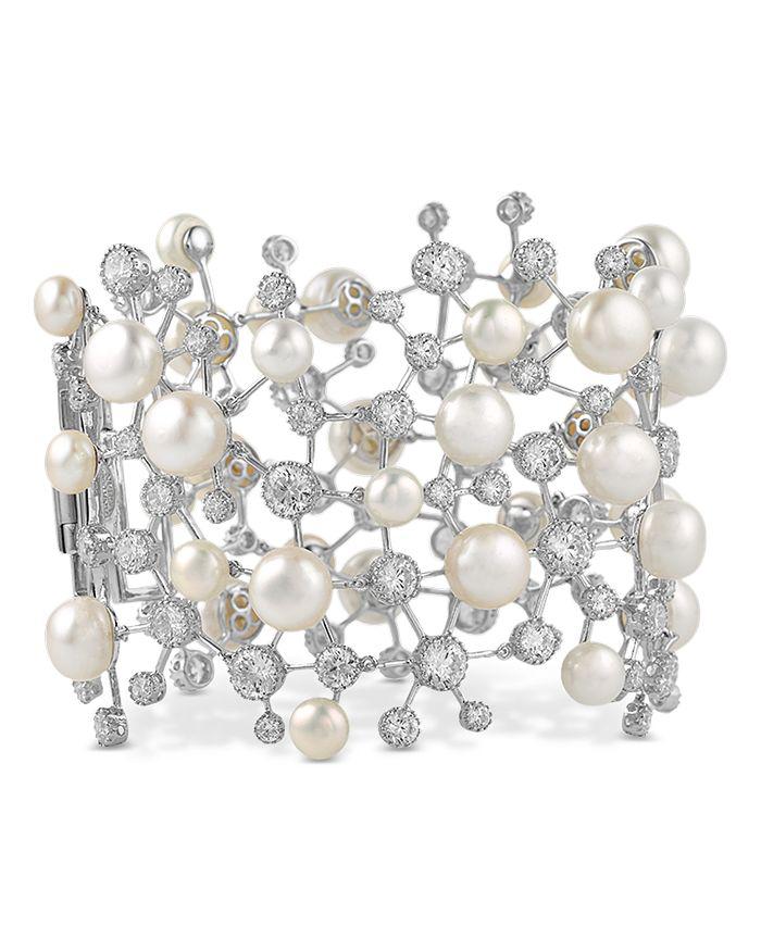 Anabela Chan 18K White Gold Plated Sterling Silver Constellation Collection Simulated Diamond & Cultured Freshwater Pearl Bracelet