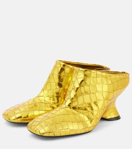 Dries Van Noten Croc-effect leather wedge mules 4