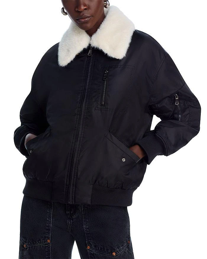 AQUA Faux Fur Collar Bomber Jacket - Exclusive 1