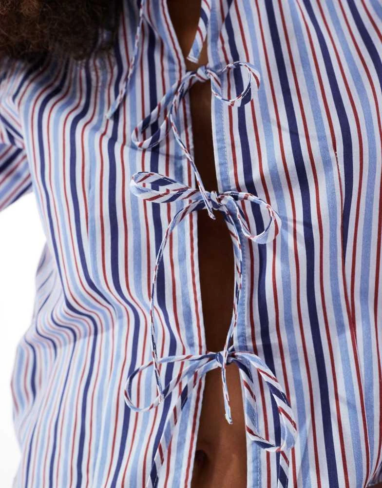 ASOS ASOS DESIGN poplin tie front blouse in blue stripe 2