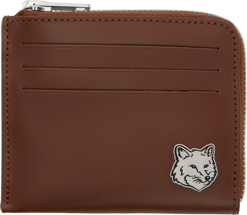 Maison Kitsune Brown Fox Head Zipped Card Holder 1