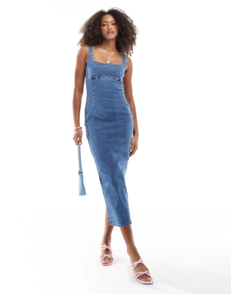 Bershka Bershka strappy bodycon denim shaping maxi dress in light blue -  Dresses & Skirts - BeyondStyle