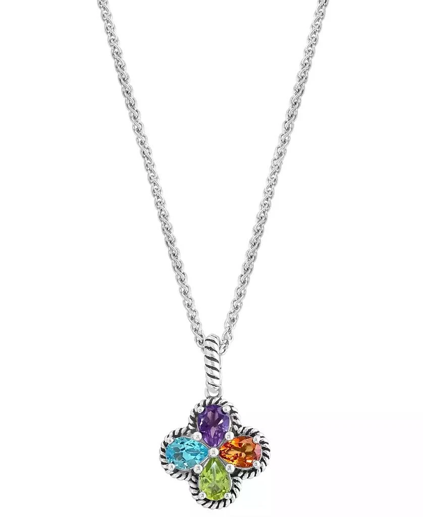Effy EFFY® Multi-Gemstone Flower 18" Pendant Necklace (3 ct. t.w.) in Sterling Silver 1