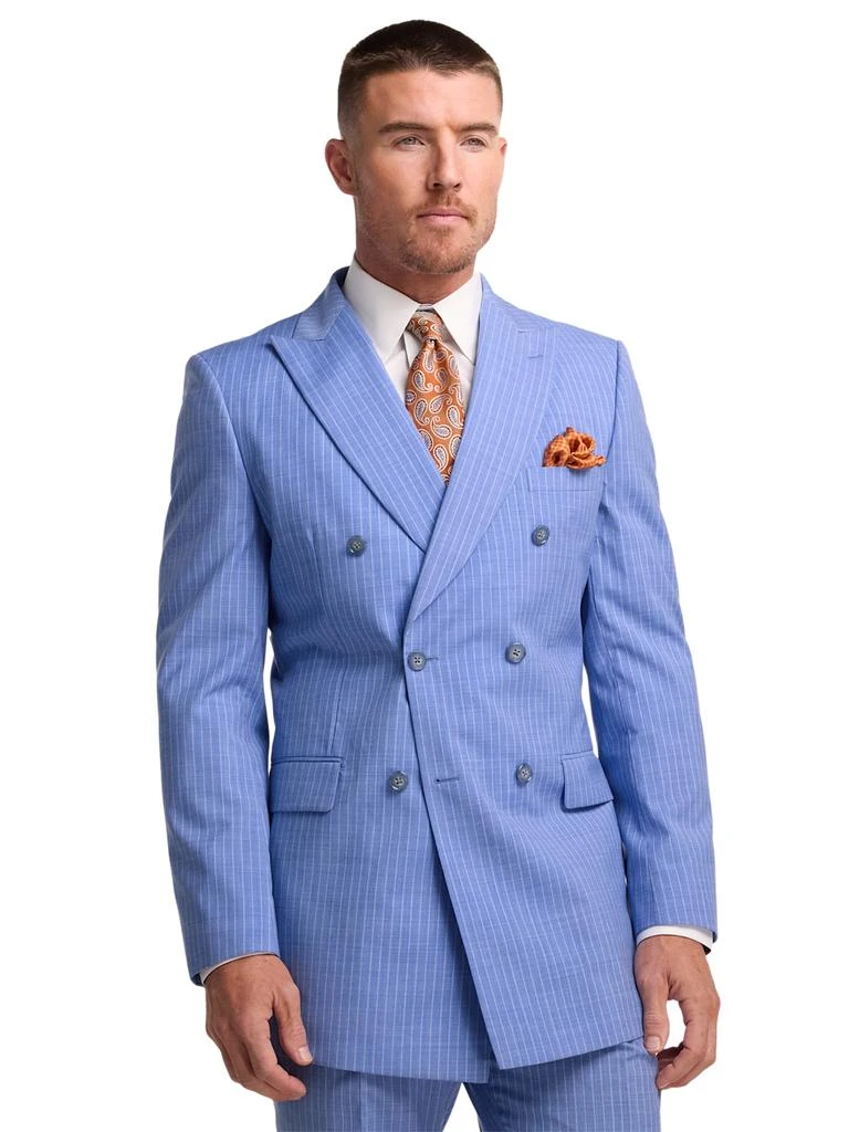 Paul Fredrick Wool Blend Pinstripe Double Breasted Peak Lapel Suit Jacket 2