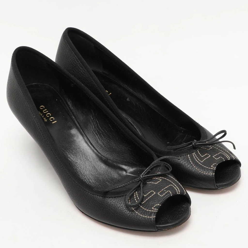 Gucci Gucci Black Leather Interlocking G Bow Wedge Pumps Size 38 4