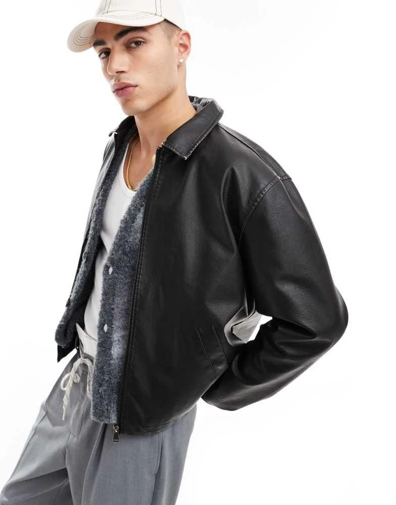 Cotton:On Cotton On faux leather harrington jacket in vintage black from ASOS