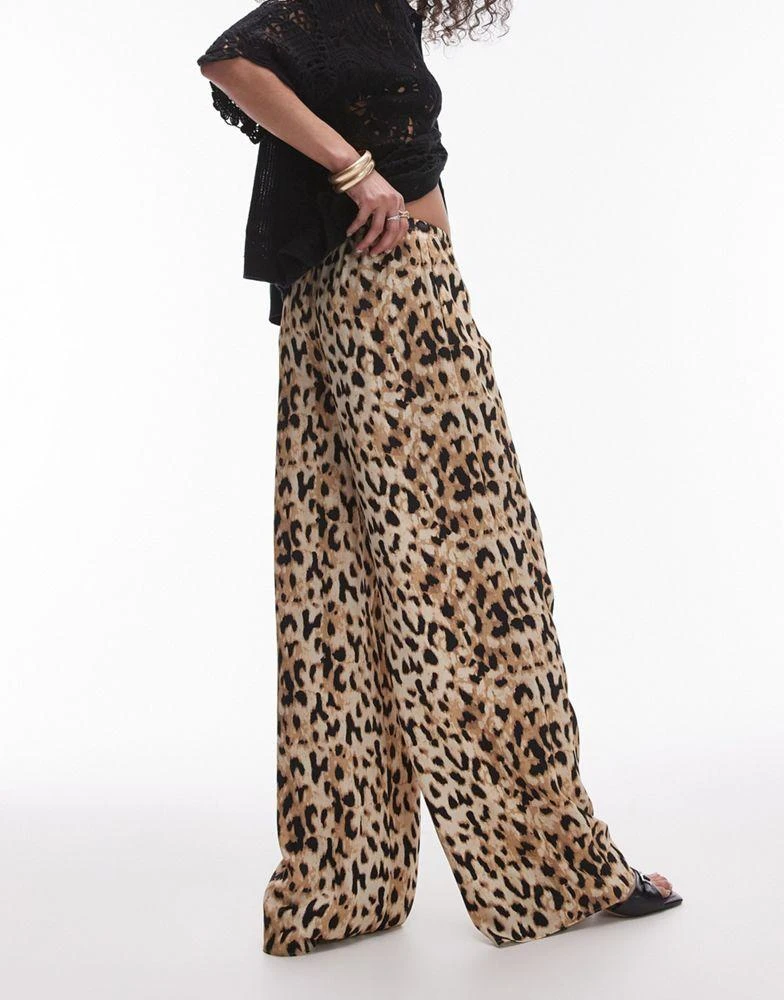 Topshop Topshop leopard printed satin straight leg tie waist trouser in light leopard 3