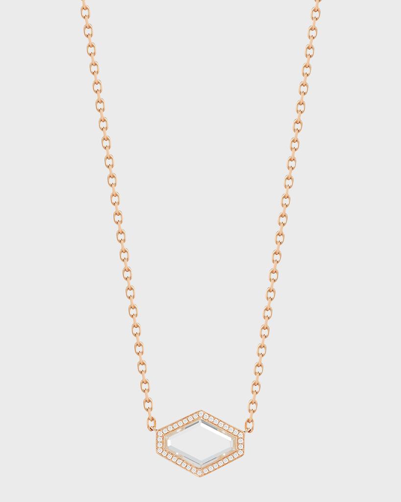 Walters Faith Bell Rose Gold Rock Crystal Hexagonal East-West Necklace with Diamond Border