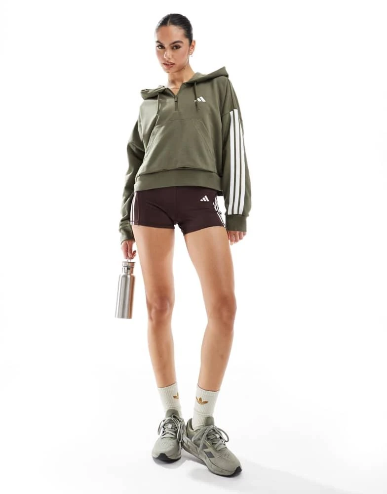 Adidas adidas Performance essentials 3-stripes french terry quarter-zip hoodie in green 2