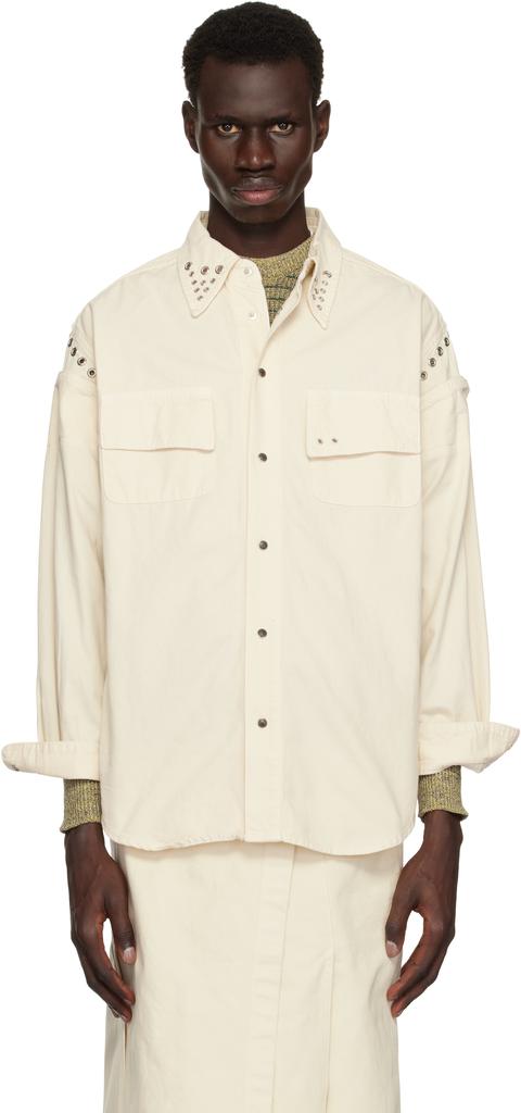 Toga Virilis Off-White Eyelet Denim Shirt