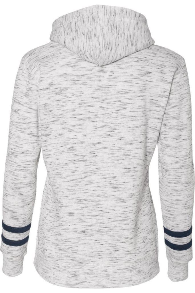 J America Womens Mlange Fleece Striped-Sleeve Hooded Sweatshirt