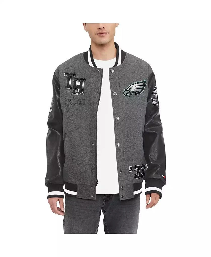 Tommy Hilfiger Men's Heather Gray, Black Philadelphia Eagles Gunner Full-Zip Varsity Jacket 1