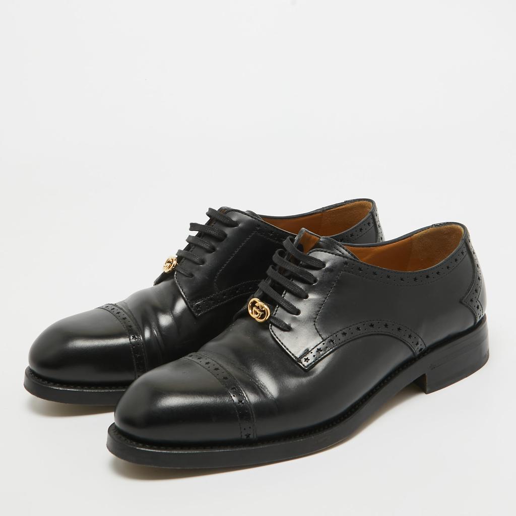 Gucci Gucci Black Leather Brogue Lace Up Oxfords Size 44