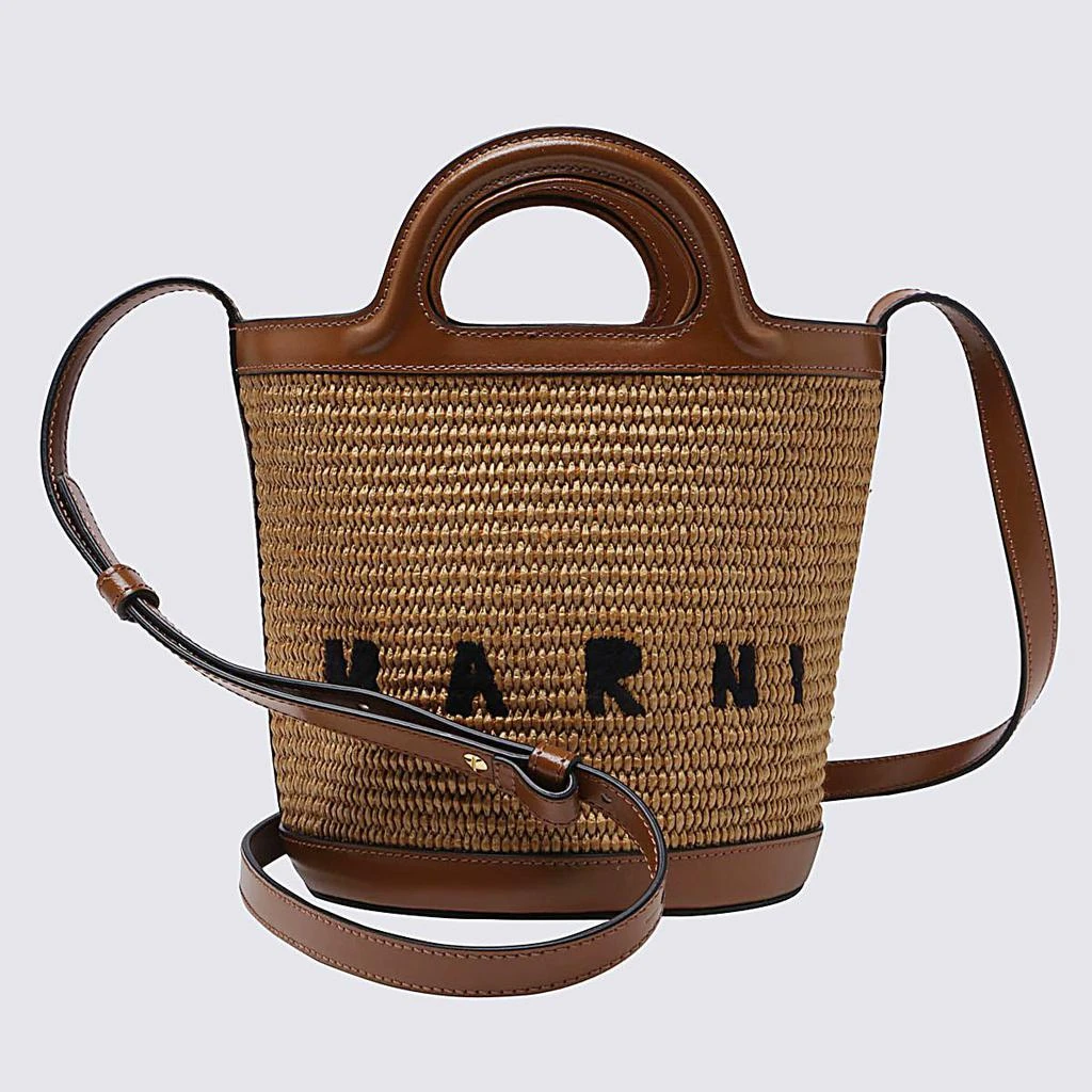 Marni Marni Brown Raffia And Leather Tropicalia Mini Bucket Bag 1