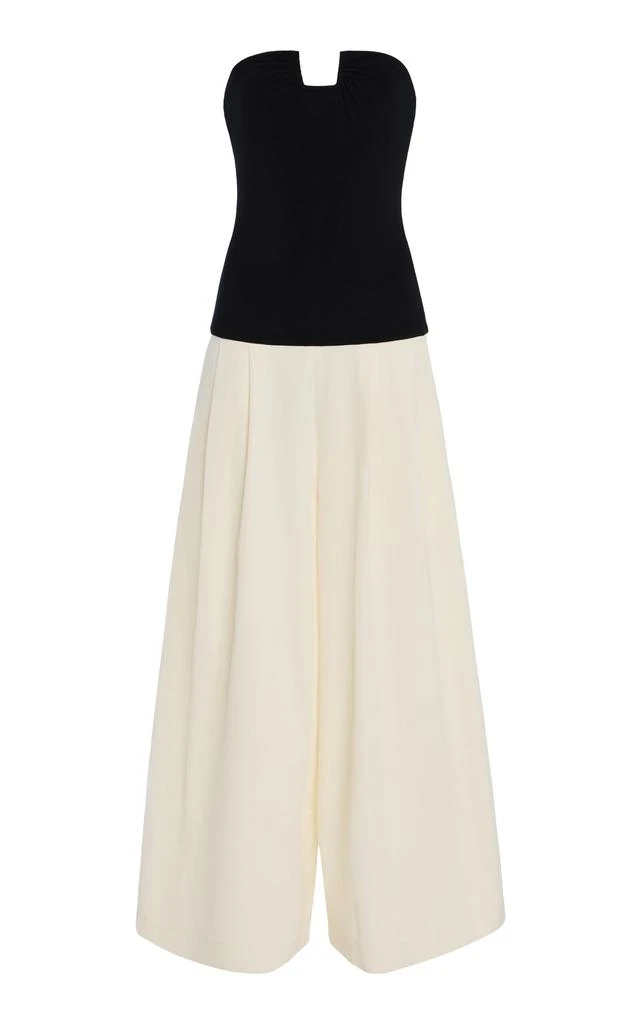 BEVZA BEVZA - Carolyn Strapless Silk Wide-Leg Jumpsuit - Black/white - L - Moda Operandi 1