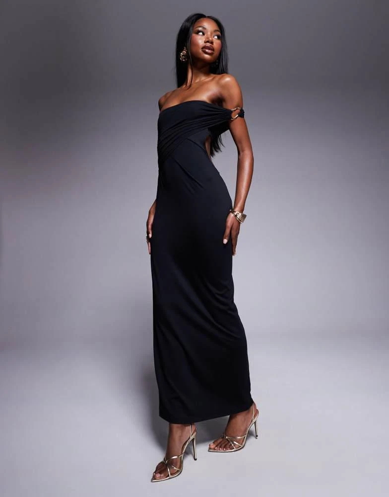 ASOS ASOS DESIGN cut detail bandeau maxi dress with gold hardware detail in black 1