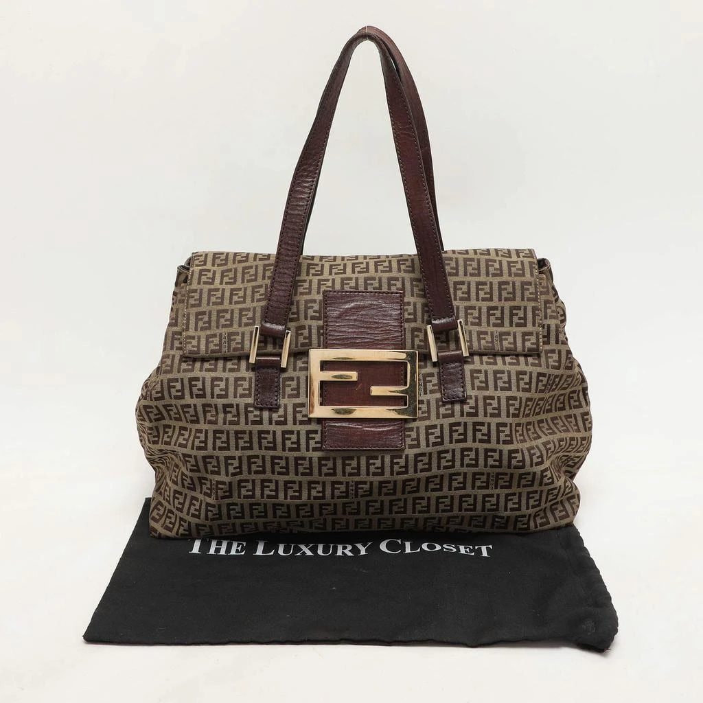 Fendi Fendi Beige/Brown Zucchino Canvas and Leather Accordion Tote 23