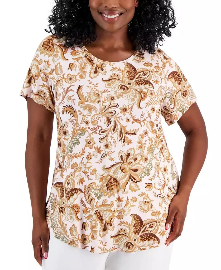 JM Collection Plus Size Bloom Print Short-Sleeve Top, Created for Macy's 1