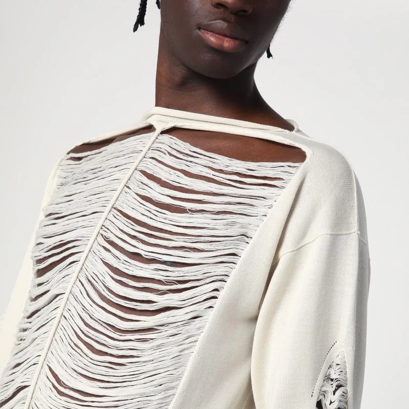 Rick Owens Torn ivory sweater in wool 4