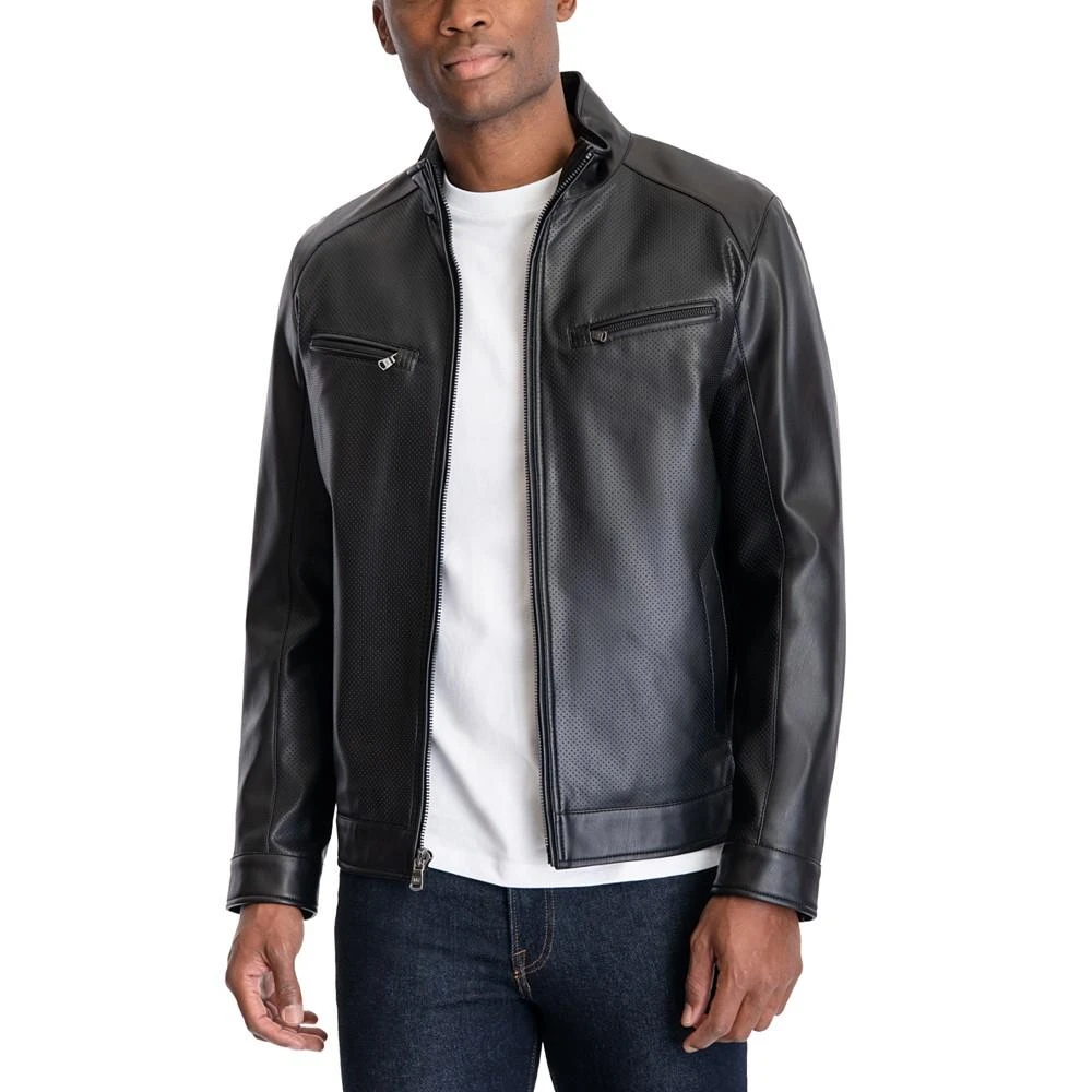 Michael Kors Men's Perforated Faux Leather Moto Jacket, Created for Macy's 1