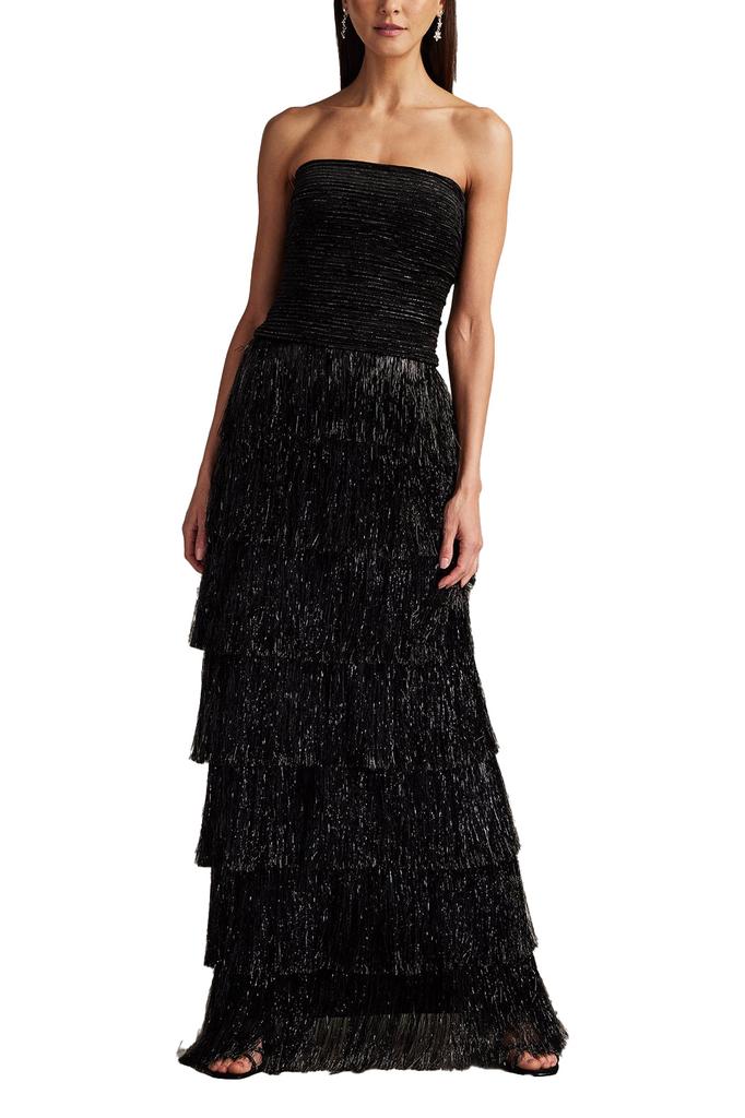 Tadashi Shoji Shania Sequin Velvet Fringe Gown