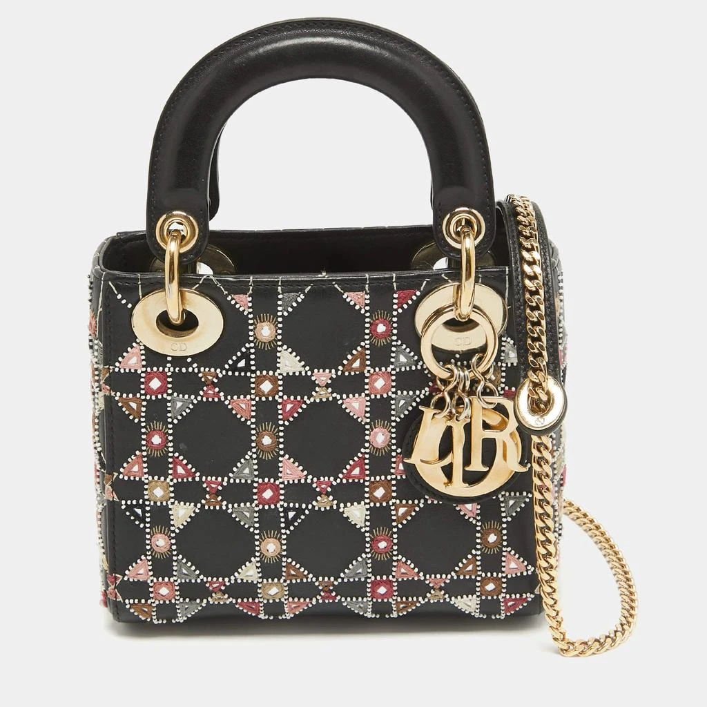 Dior Dior Black Leather Mini Embroidered Beaded Lady Dior Tote 1