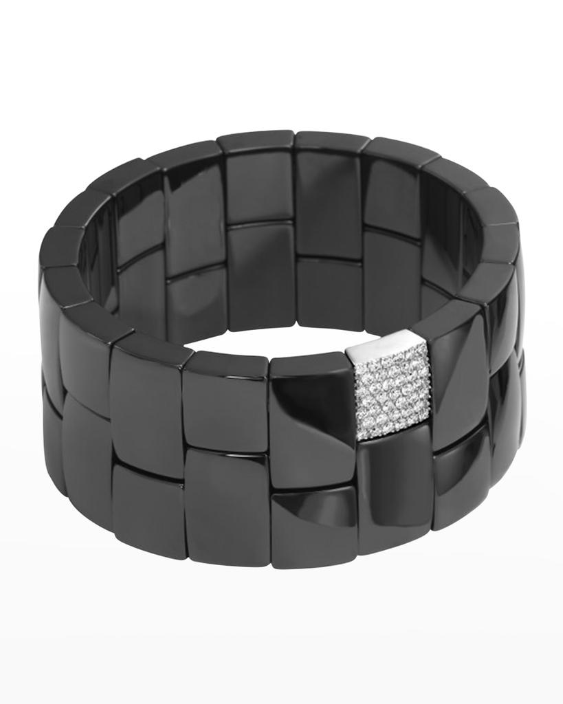 Roberto Demeglio White Gold and Black Ceramic Domino 2-Row Stretch Bracelet with One Diamond Section
