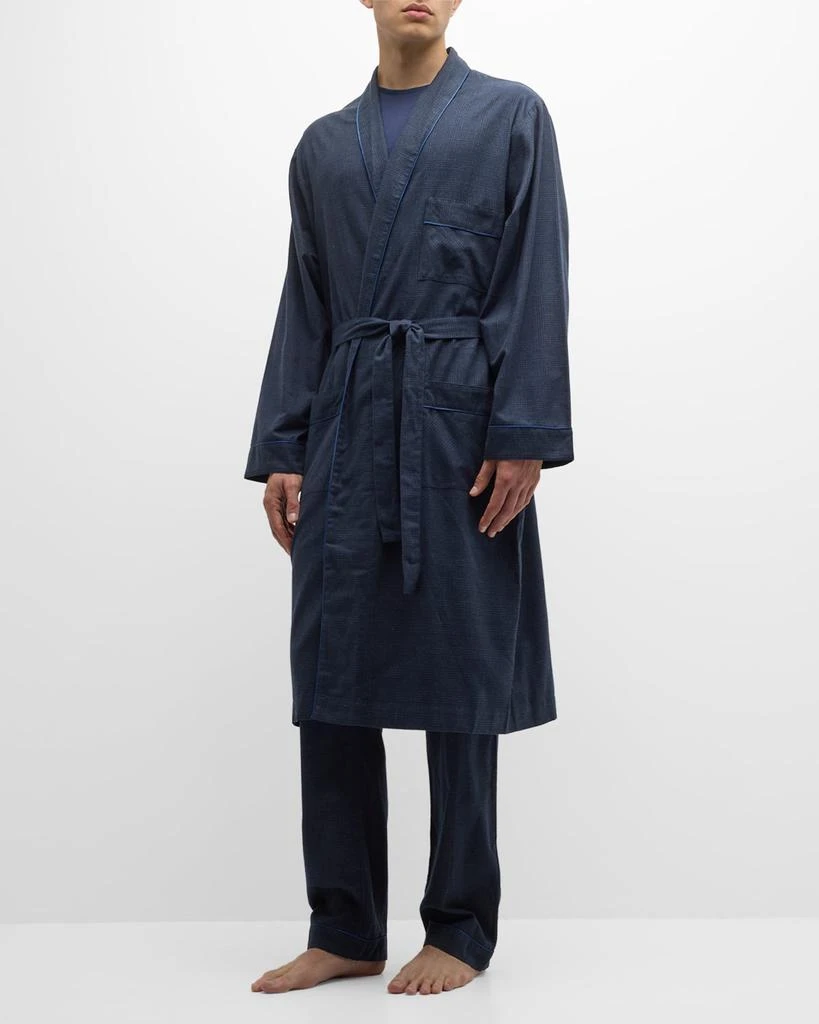Neiman Marcus Men's Cotton-Cashmere Brushed Flannel Plaid Robe 2