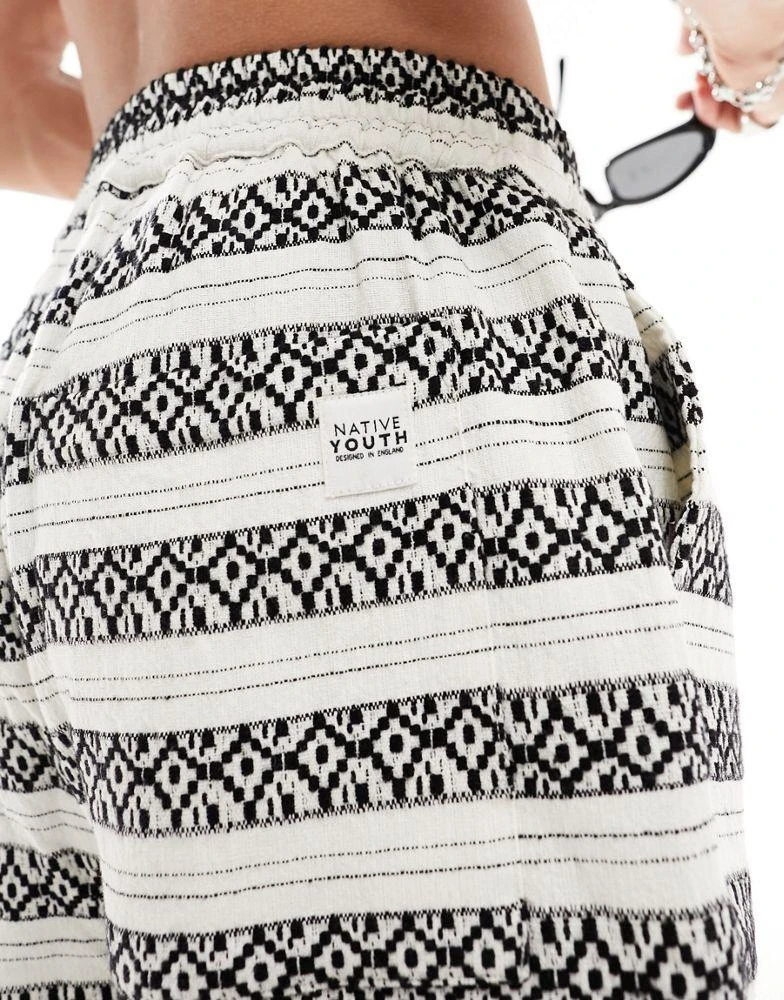 Native Youth Native Youth stripe jacquard shorts co-ord in black and white 5