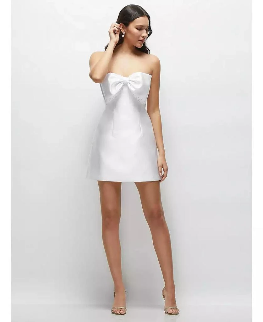 alfred sung strapless draped bodice column dress with oversized bow Strapless Draped Bodice Column Bridesmaid Dress With Oversized Bow In  Evergreen